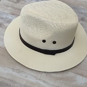 Stylish Cream Fedora Hat with Brown Band